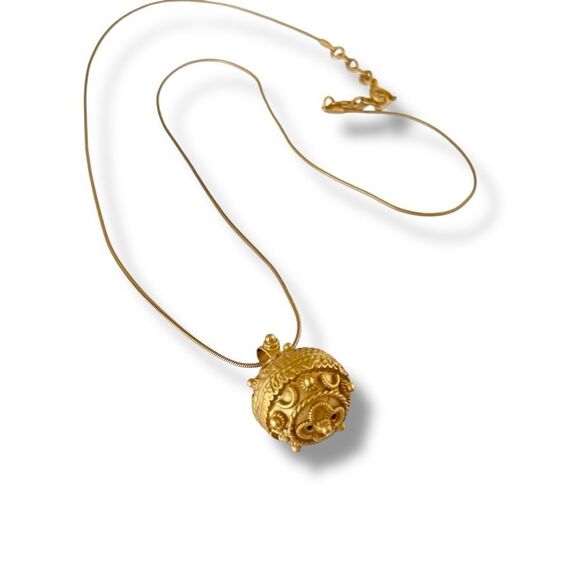 Matte Gold Ornate Croation Ball Pendant Necklace - Picture 4 of 6